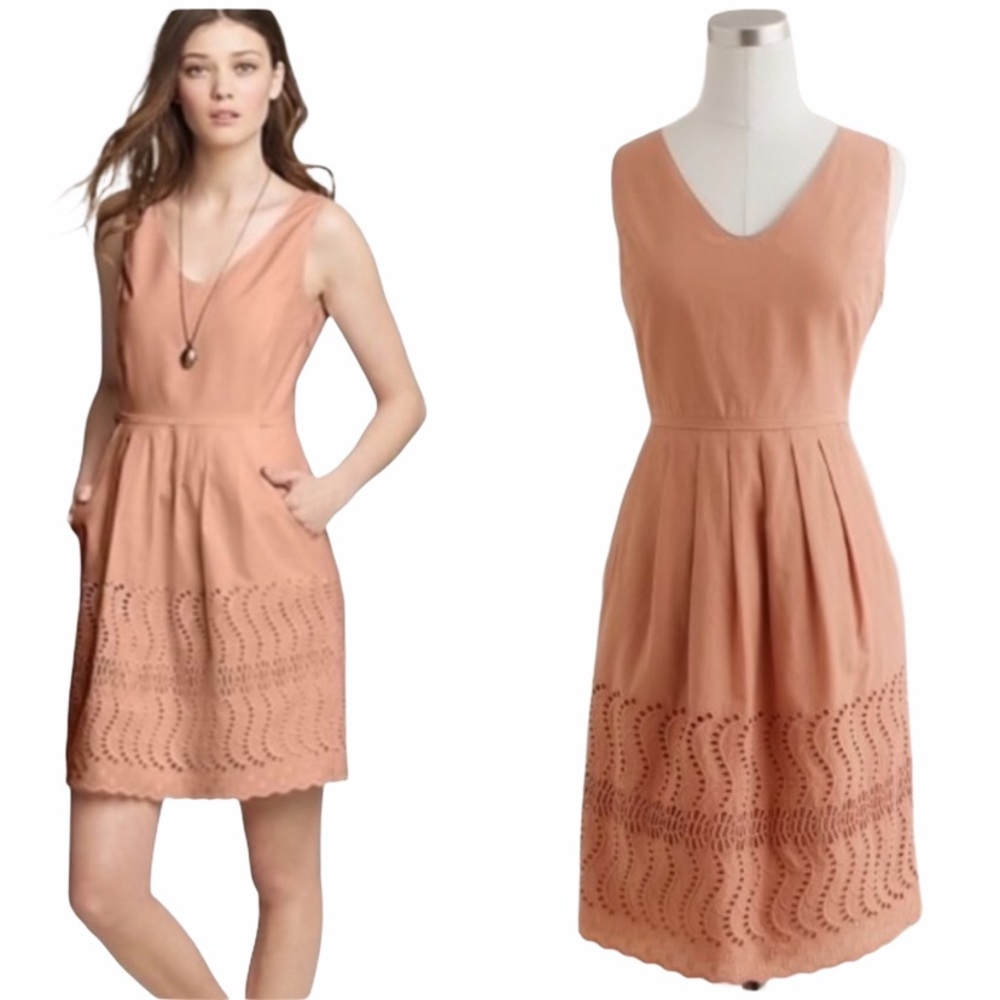 J. Crew Delaney Eyelet Lace Blush Pastel Orange Flare Tunic Dress - Size 6